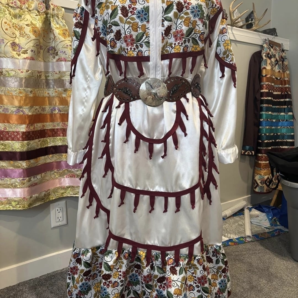 Floral Asymmetrical Dress with Burgundy Accents - Picture 4 of 7